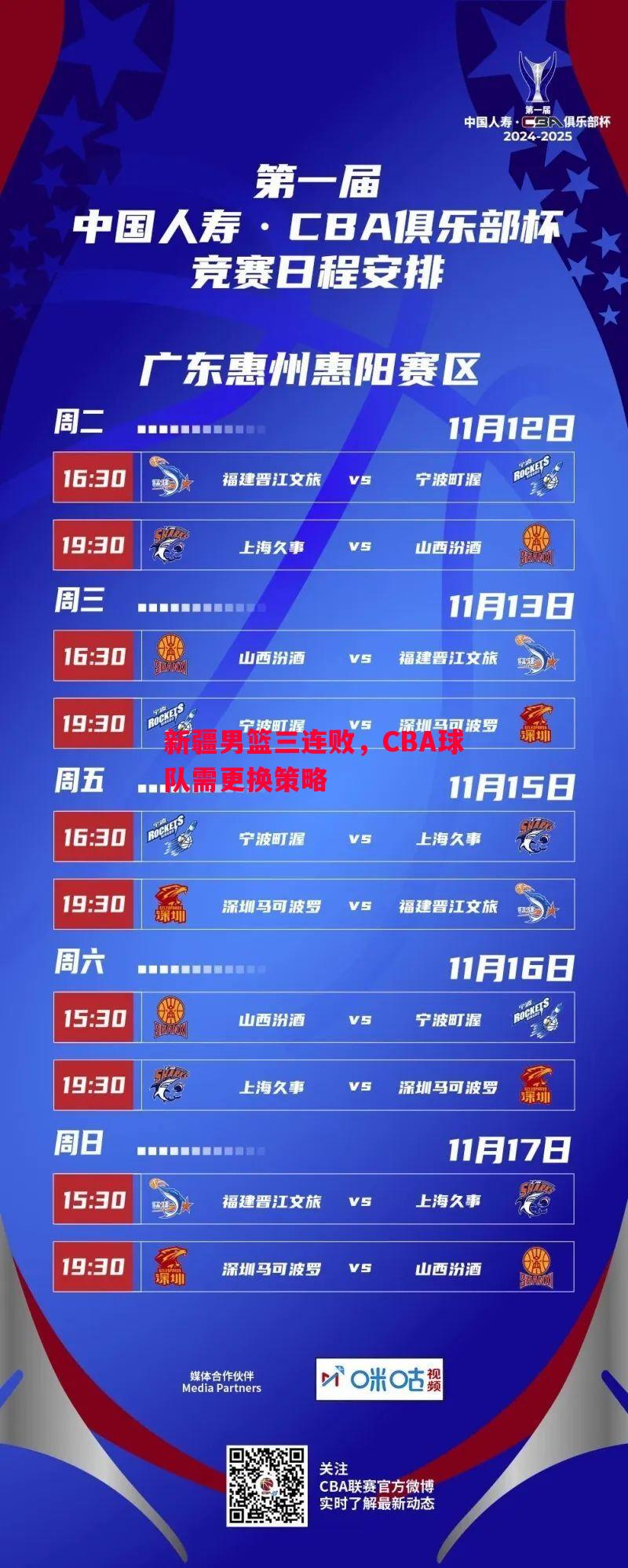 新疆男篮三连败，CBA球队需更换策略
